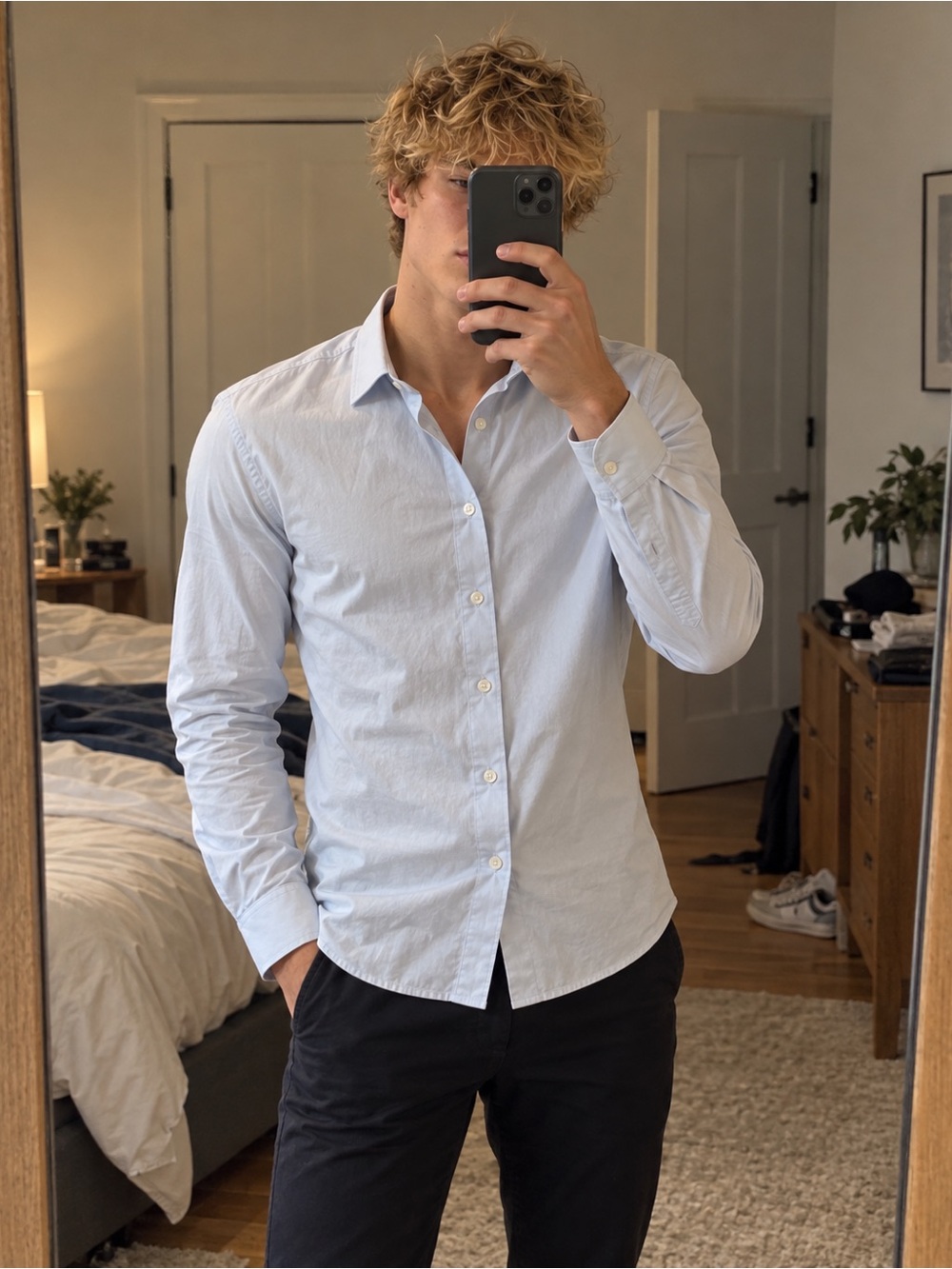 Club Monaco Pale Blue Slim Fit Men's S Dress Shirt